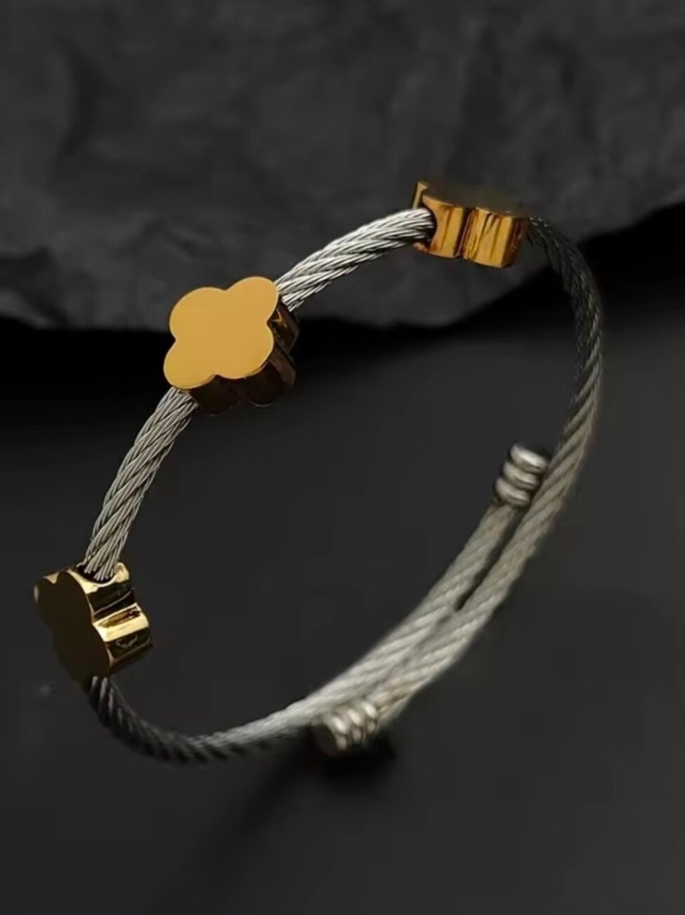 Gold Clover Cable Bangle Bracelet